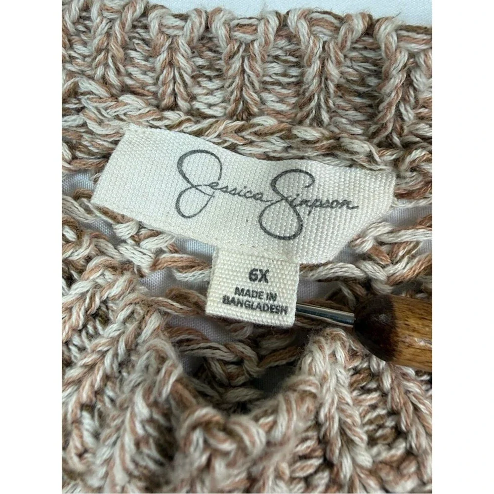 JESSICA‎ SIMPSON Girls Sweater 6X Open Knit Cropped Neutral Boho Cottagecore